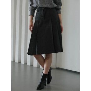 Belt Pleats Midi Skirt [Charcoal]