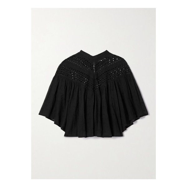 닐리 로탄 미키 자수 브로드리 앙글레즈 코튼 보일 블라우스 블랙 1647597359148187