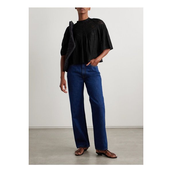 닐리 로탄 미키 자수 브로드리 앙글레즈 코튼 보일 블라우스 블랙 1647597359148187