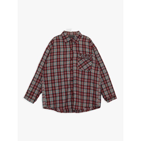 CHECK FRILL POCKET SHIRT_RED
