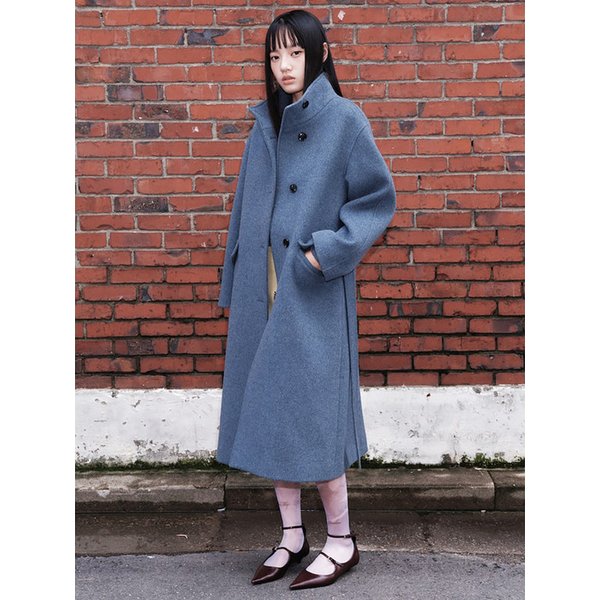 High Neck Belted Coat  Blue (KE5X30M05P)