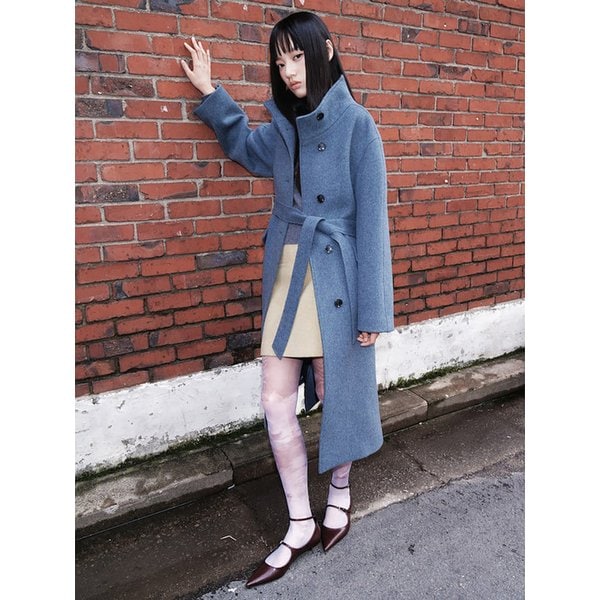 High Neck Belted Coat  Blue (KE5X30M05P)