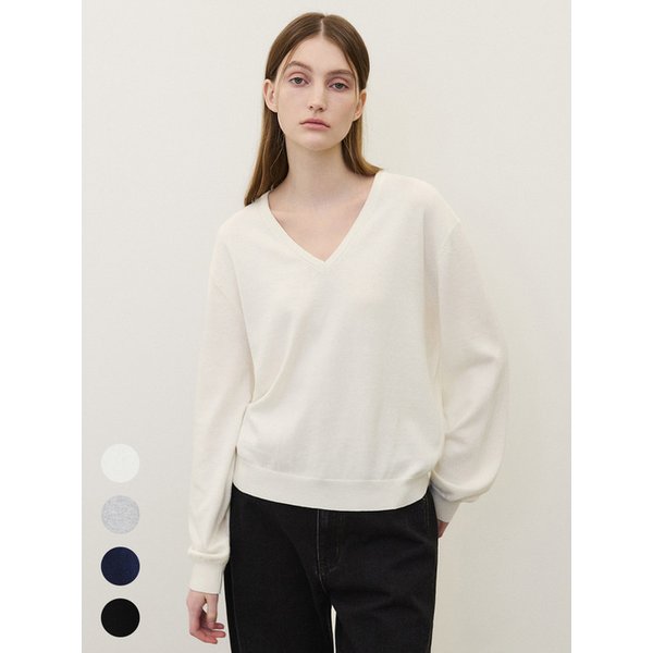 (우먼)코튼 캐시 브이넥 니트 - 4 COLOR