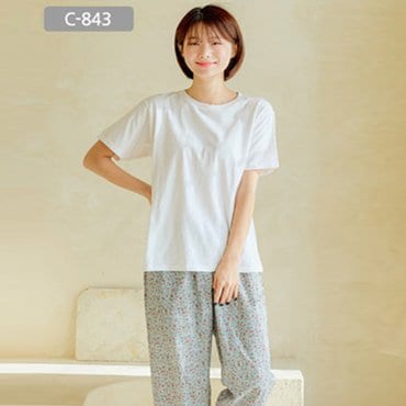  코지이지 국내산 비쥬 플라워 여자 여성 8부 바지 잠옷 c-843 jxwnz319