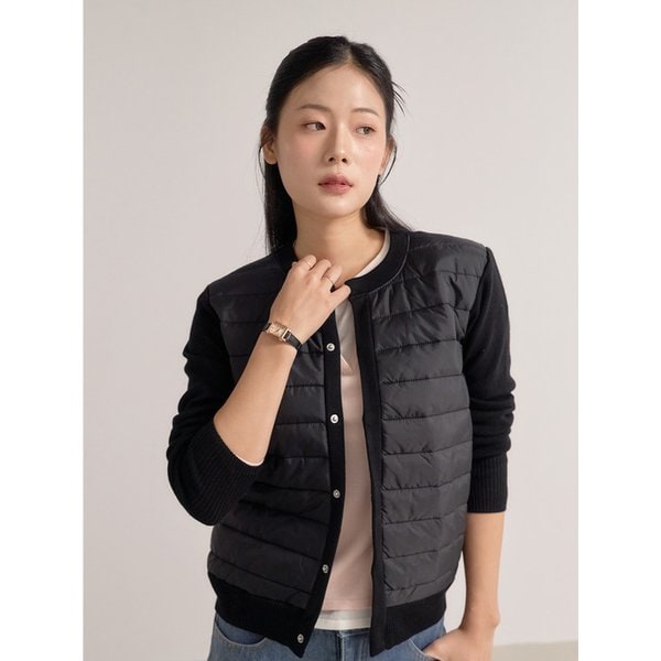 노카라 니트슬리브 경량 패딩 가디건