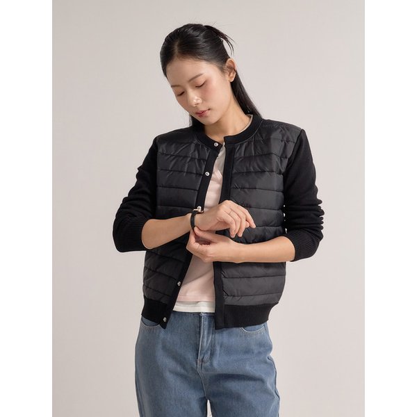 노카라 니트슬리브 경량 패딩 가디건