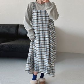 도톰한 체크 멜빵 원피스 겨울 레이어드 나시 롱원피스_P411706185