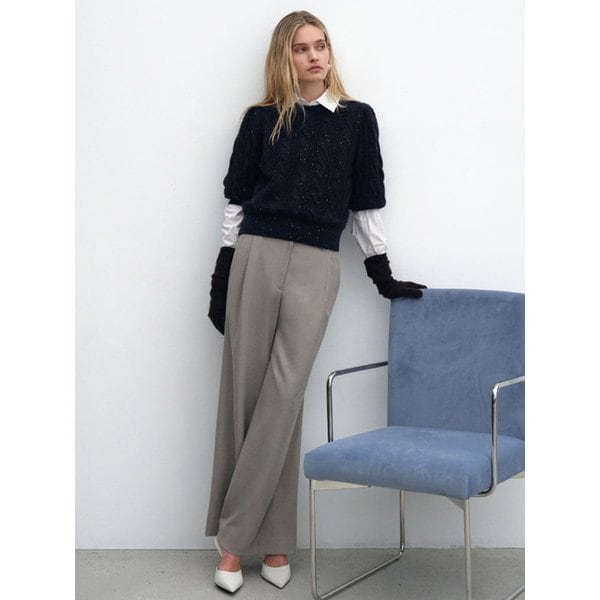 캐시 스팽글 볼륨소매 풀오버_네이비