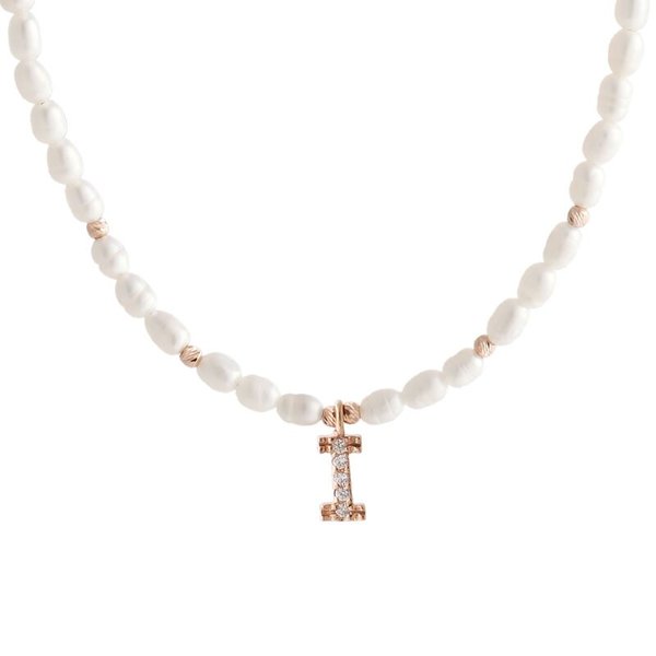 [비앤비골드] 18K 바로크 진주 큐빅 알파벳I 목걸이 IGN32514