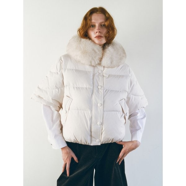 [유니 PICK] FOX FUR GOOSE DOWN PONCHO [IVORY][BLACK]