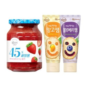  복음자리 45도 딸기잼 +짜먹는 망고잼 +블루베리잼 (총3개)