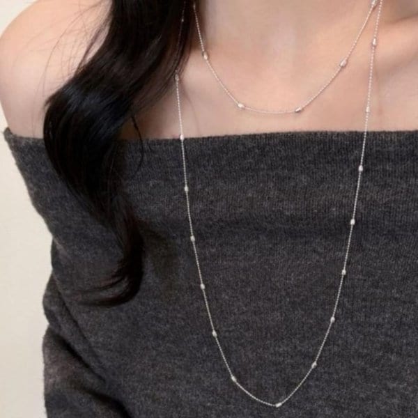 [옷자락] 여성 슬림 비즈 롱 레이어드 스테인리스 목걸이