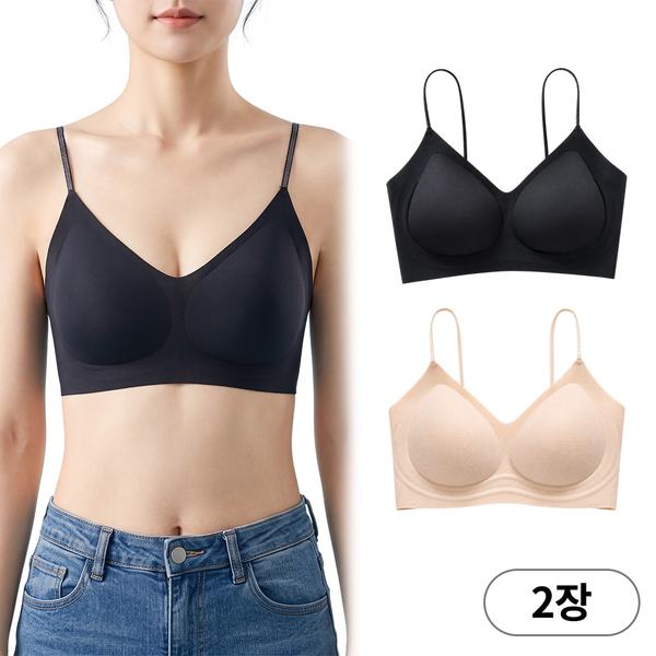 확대된 대표 NU028 여성 쿨링 얇은 시원한 통기성 심리스 노와이어 브라 2종 세트