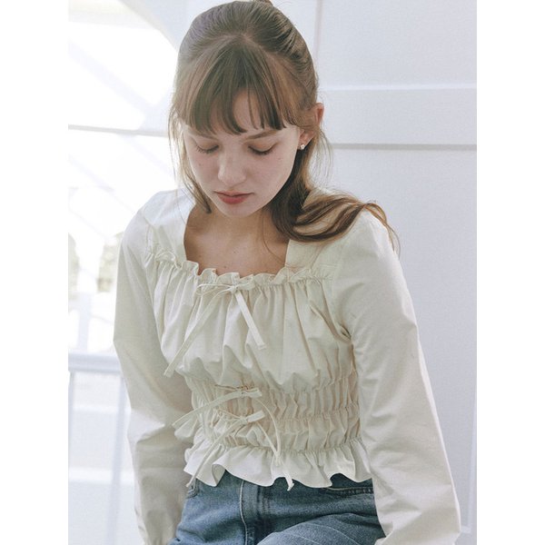 [리퍼브] 쿠리에 리본 밴딩 블라우스 (2 colors)