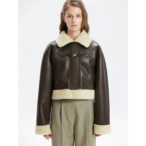 DUFFLE CROPPED SHEARING JACKET_BROWN