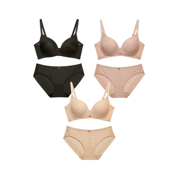 노와이어 소프트 스킨 브라팬티 6종(브라3+팬티3) 택 1