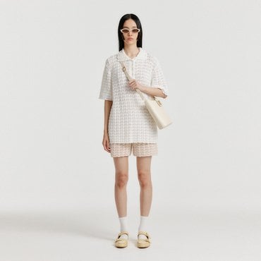 EENK YUTO Lace Textured Knit Pants - Cream/White