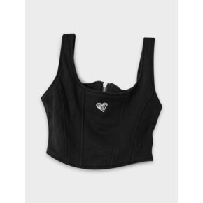 Logo Sweat Cotton Sleeveless Zip Up Crop Tank Top T-Shirt [Black]