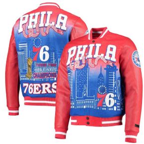 4270412 PRO STANDARD Mens Pro Standard Red Philadelphia 76ers Remix Varsity Full-Zip Jacke