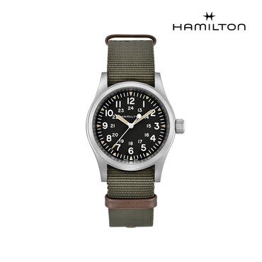 해밀턴 H69439931 카키 필드 메카니컬 38mm 다크 다이얼 카키 나토 스트랩 남성 시계