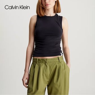 Calvin Klein 캘빈클라인 소프트 저지 레이어드 탱크 탑 블랙 여성 크롭 나시티 캘빈클라인진