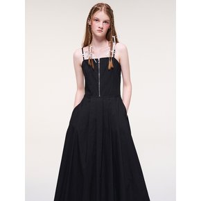 [단독]Front Zipper Pleats Slip Dress_Black