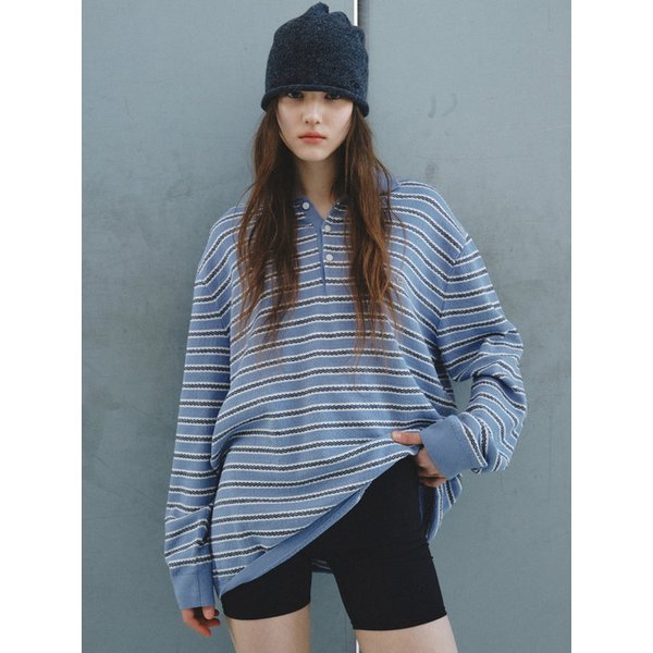 Soft Loop Stripe Collar Knit_CTK265(Blue)