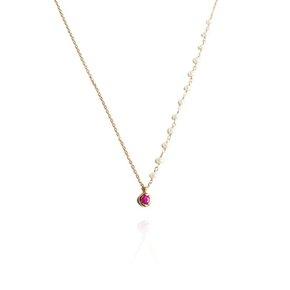 페어리 컬렉션 핑크루비 진주 목걸이 14k Gold