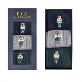 신사  크리켓 베어 자수 3족 세트 남자양말 POLO 33225