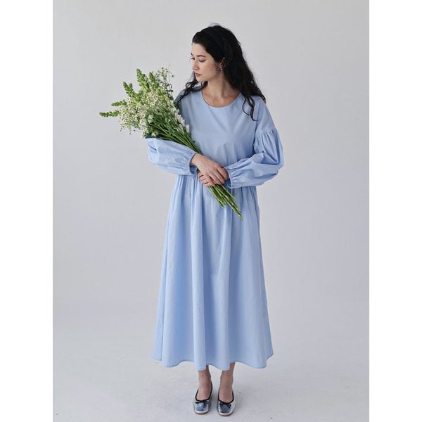 웨이브 퍼프 코튼 원피스_sky blue