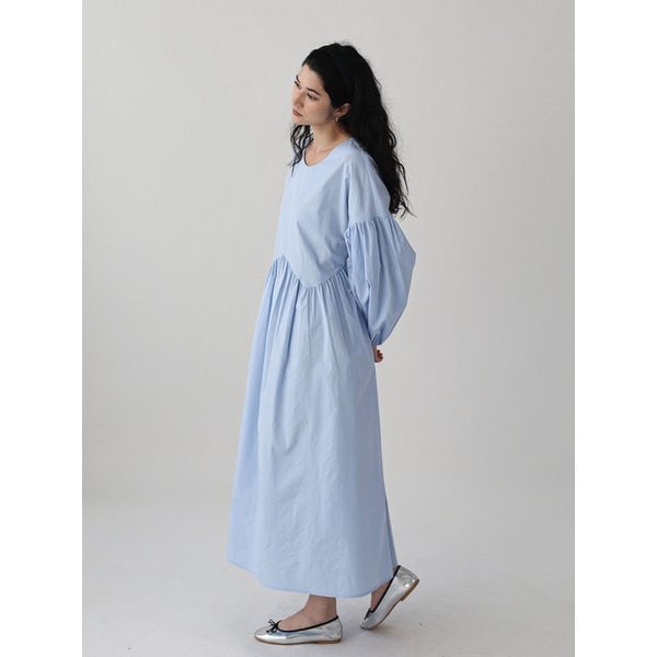 웨이브 퍼프 코튼 원피스_sky blue