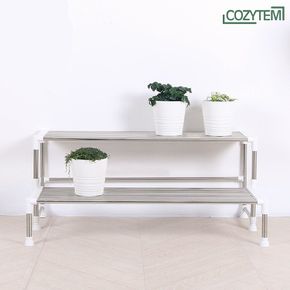 블루밍 화이트 계단식 화분정리대 2단 화분선반