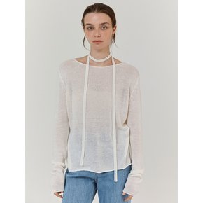 Seethrough linen exotic knit pullover (Ivory)