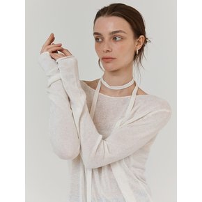 Seethrough linen exotic knit pullover (Ivory)