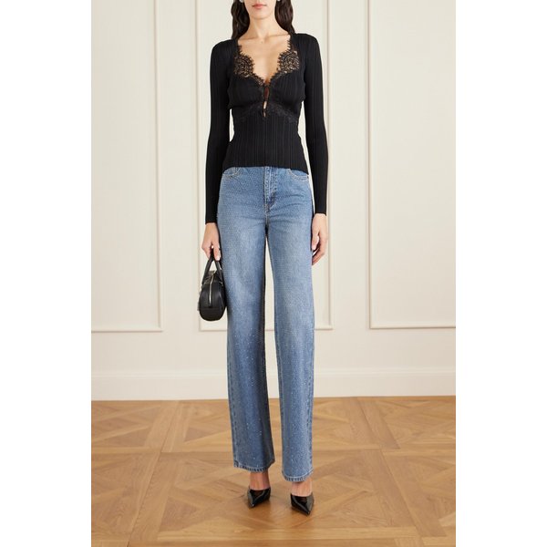 크리스탈 장식 하이웨이스트 스트레이트 진 46376663162953054