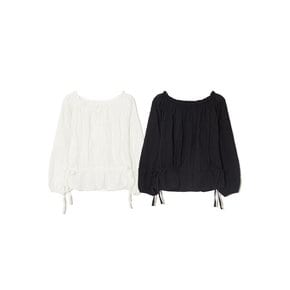 Off-Shoulder Shirring Blouse - 2color