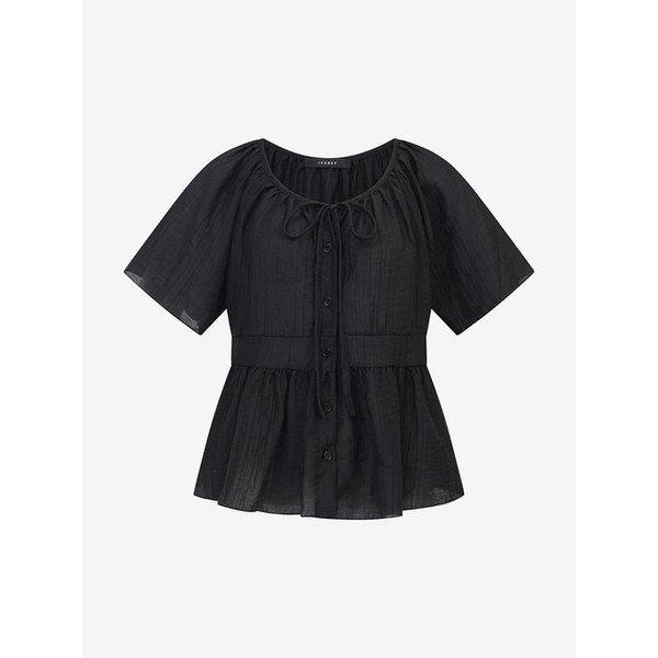 텐셀 스쿱넥 리본 셔링 반팔 블라우스 (VMBAE2444)