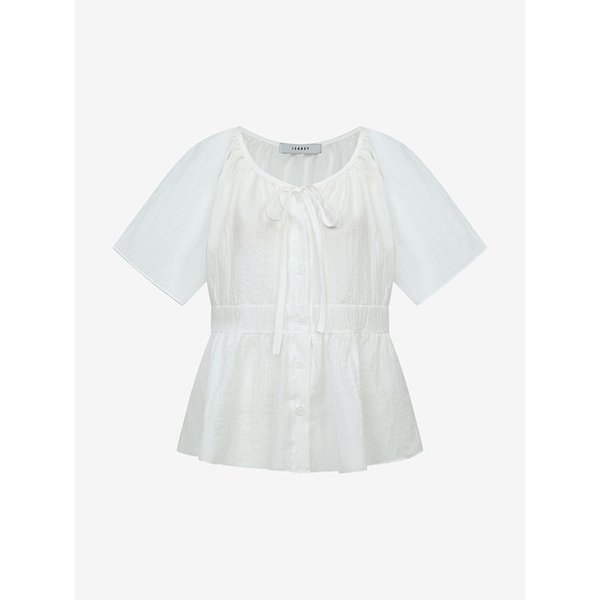 텐셀 스쿱넥 리본 셔링 반팔 블라우스 (VMBAE2444)