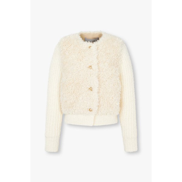 [리오더] 니트 믹스 퍼 버튼업 자켓 7224475600206