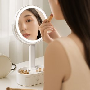 루나미러 탁상용 메이크업 서랍형 무선 조명 거울(일반/확대 양면) LM-M29