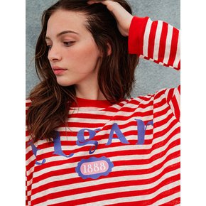 Loose Fit Drop Shoulder Stripe T-shirt_Red