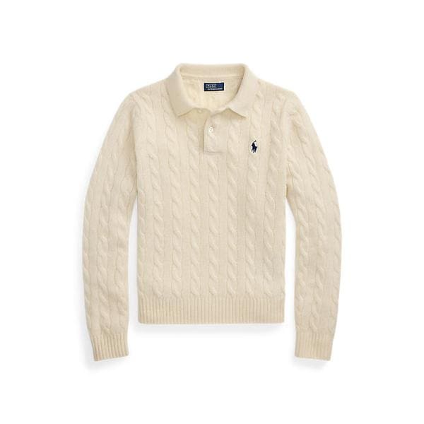 여성 케이블 니트 울 캐시미어 폴로 스웨터(WMPOSWENC021283100)