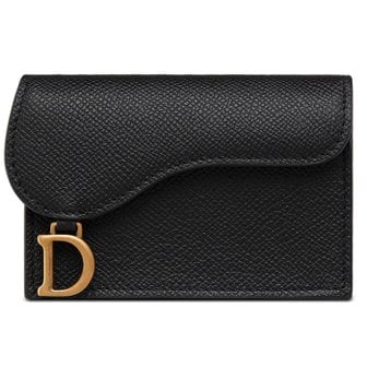 DIOR 24 FW 디올 Saddle 새들 골드톤 D링 그레인 카프 레더 플랩 카드지갑 블랙