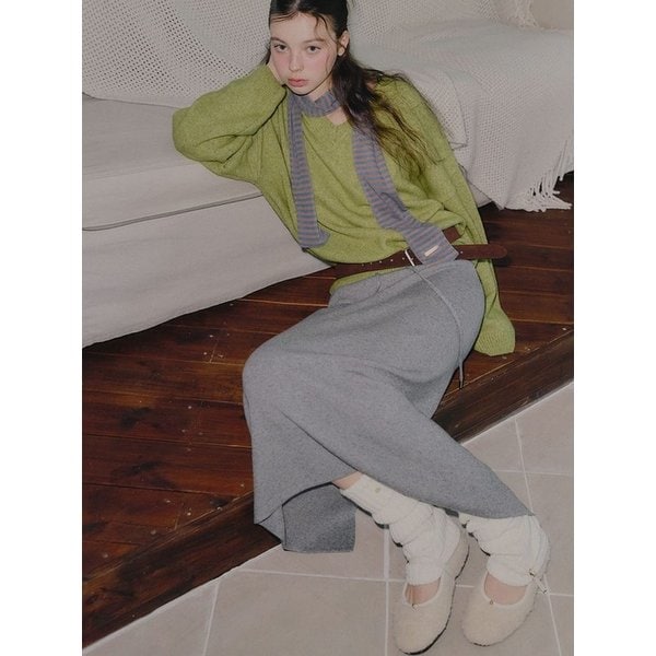 톨드 니트 밴딩 롱 스커트