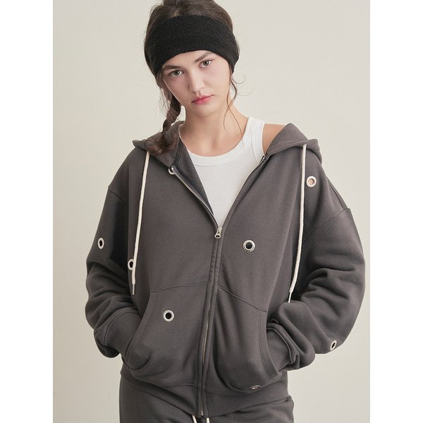 Eyelet Detail Hoodie _ Charcoal