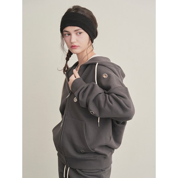 Eyelet Detail Hoodie _ Charcoal