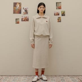 string banding cotton Long skirt_Beige