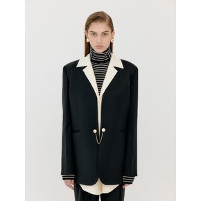 VAMBI Shirt-Collar Single Blazer - Black/Ivory