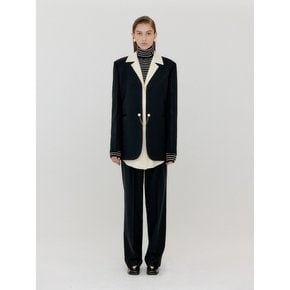 VAMBI Shirt-Collar Single Blazer - Black/Ivory