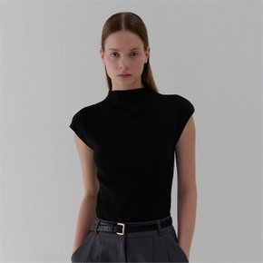 HALF-NECK CAP SLEEVE KNIT BLACK